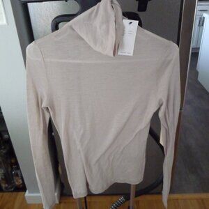 VERTIGO PARIS TREND BEIGE SHEER TURTLE NECK LONGSLEEVE 100% WOOL SIZE LARGE NEW